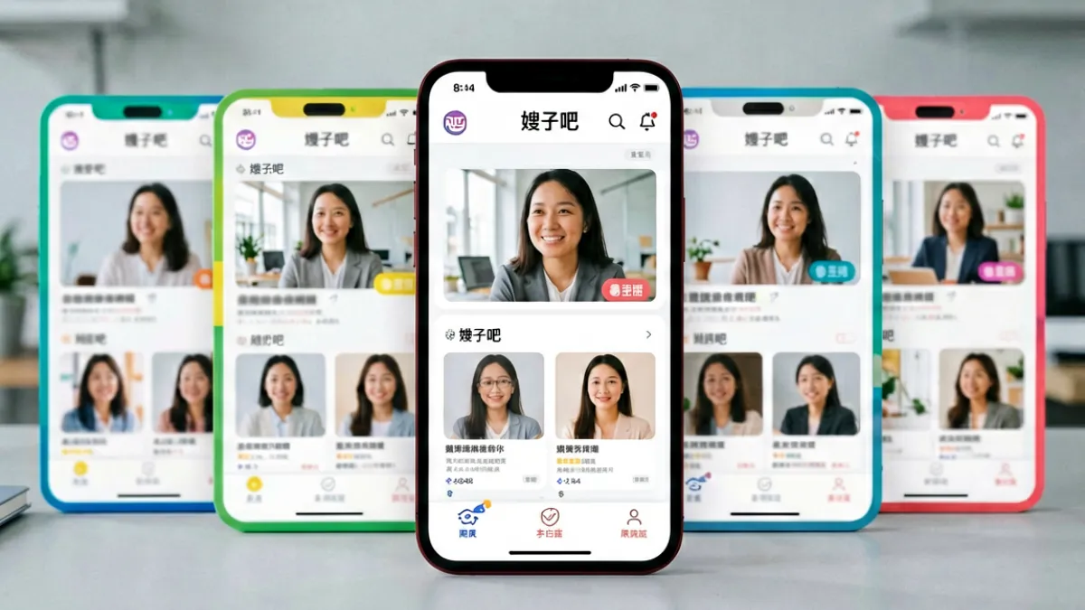嫂子吧与多个同类内容社区平台并排展示的横向对比全景图，突出各平台界面风格差异