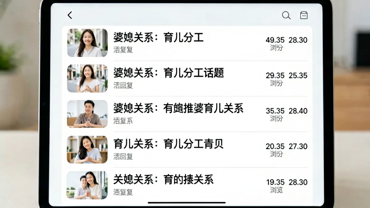 嫂子吧热帖排行榜页面，婆媳话题和育儿分工类内容排名靠前